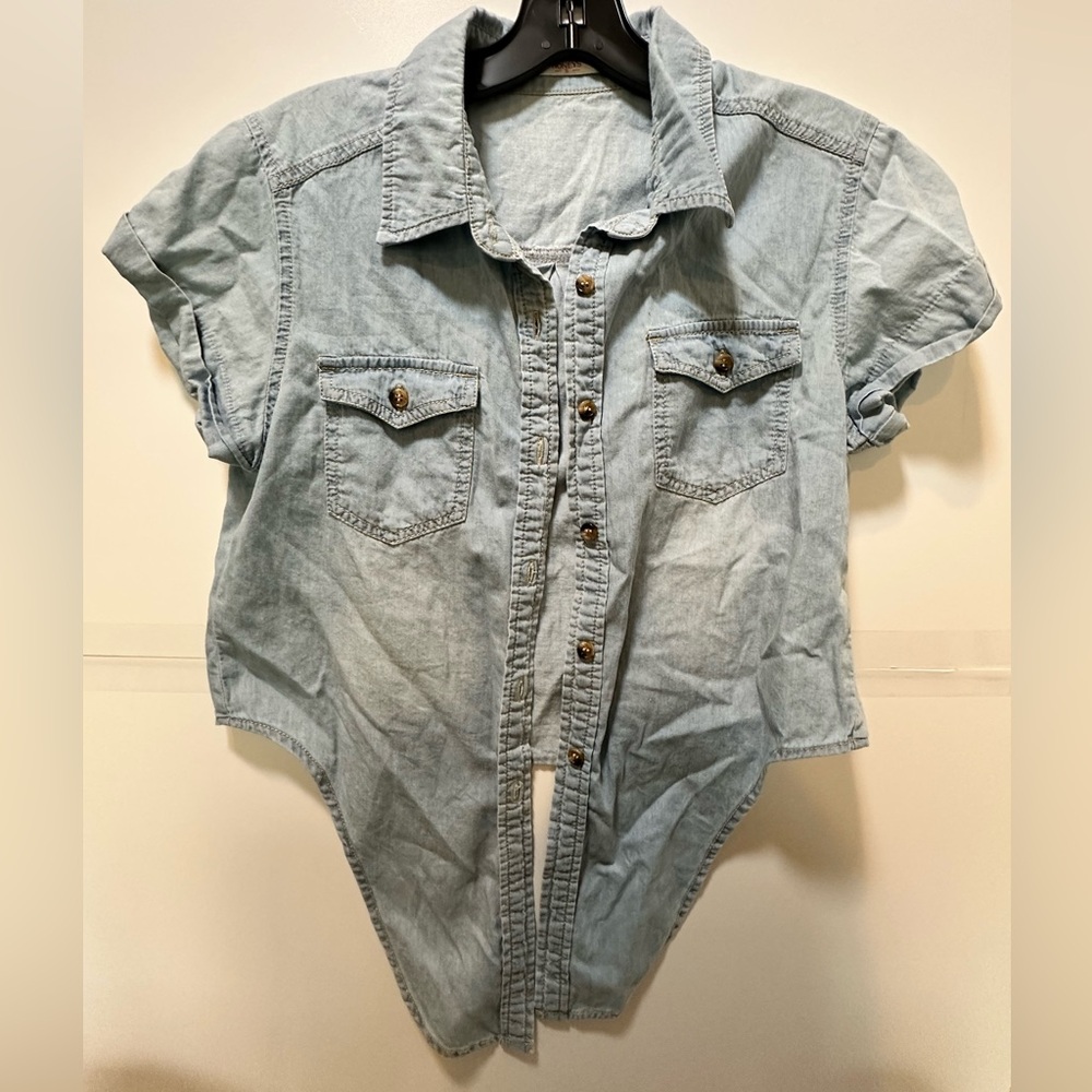 Casual Denim Button-Up Blouse